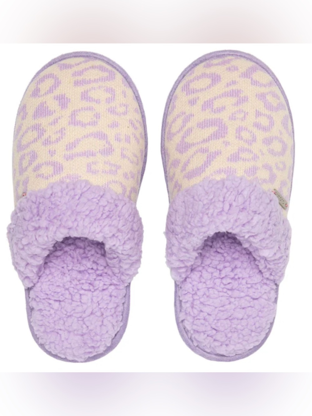 Pudus Women's Lavender Leopard-Print knit Plush Slide Slippers size xl 11-12 new